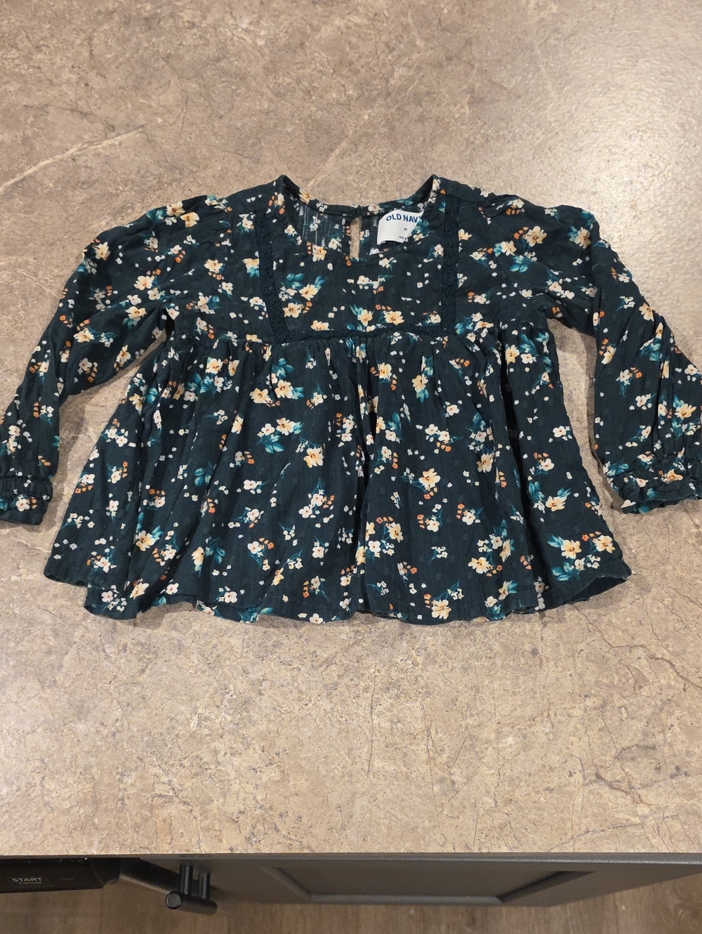 (J55) Old Navy Teal Floral Long-Sleeve Peasant Blouse